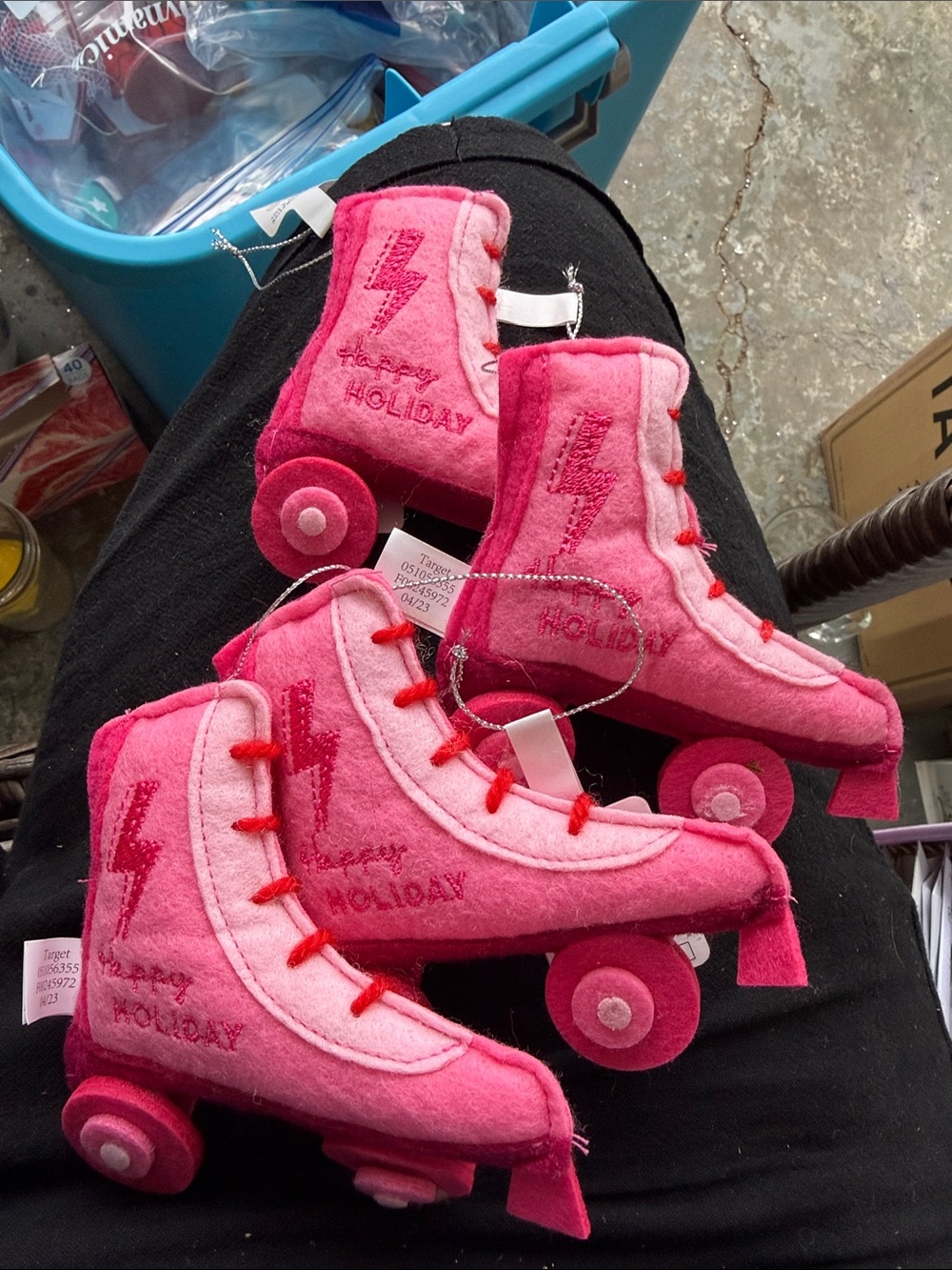 NWT Pink Felt Roller Skate Ornaments embroidered - Set of 4